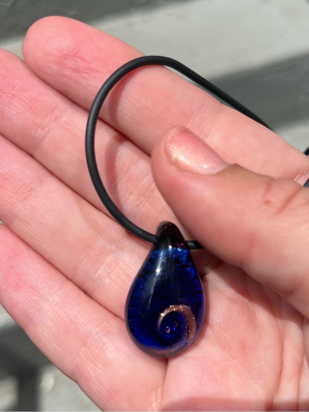 Maximalist Blue Glass Teardrop Pendant Necklace on Black Cord NWOT - Picture 3 of 3